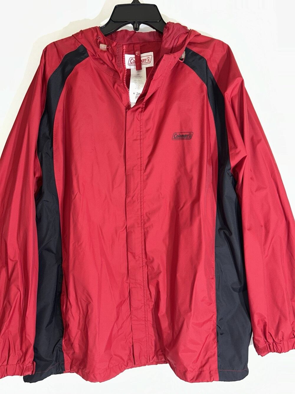 Coleman Red Black Vintage Zip Up Windbreaker Jacket Hood Men’s XL